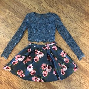 Two Piece Floral Homecoming Dress